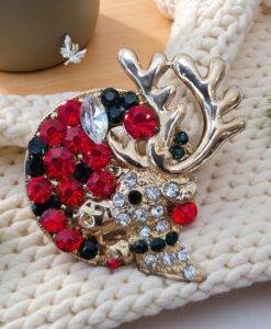 Diamante Reindeer Christmas Pin Brooch