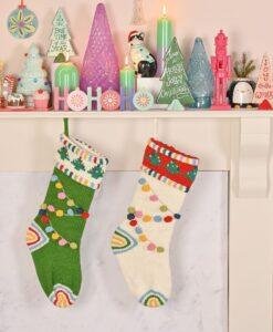 Christmas Pom Pom Stocking – Festive Knitted Stocking with Pom Pom Garland