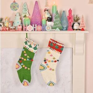 Christmas Pom Pom Stocking – Festive Knitted Stocking with Pom Pom Garland