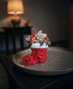 Diamante Santa Boot Christmas Pin Brooch
