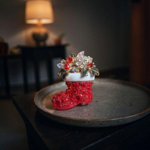 Diamante Santa Boot Christmas Pin Brooch