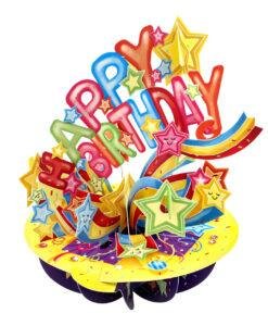 Celebrate their special day in spectacular style with this Pop Up 3D Shooting Star Birthday Card — a card and a gift in one! This dazzling Shooting Stars design is perfect for surprising loved ones on milestone birthdays or simply making someone feel extra special. As part of our Pirouettes Collection, this card transforms into an eye-catching 3D paper sculpture that spins on a 360° base. Ready assembled for instant display, simply pull the tab around the base until it locks and watch the vibrant shooting stars burst to life. With space on the back for your own personalised message, this interactive card makes a memorable keepsake they’ll cherish long after their birthday celebrations. Key Features Pop Up 3D Shooting Star Birthday Card Part of our Pirouettes Collection Interactive 3D paper sculpture – spins on a 360° display Ready assembled and easy to display Space on the back for your personal message Folds flat into the included envelope Make their birthday unforgettable with this Pop Up 3D Shooting Star Card — a magical keepsake they’ll love to display.