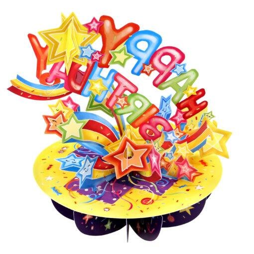 Celebrate their special day in spectacular style with this Pop Up 3D Shooting Star Birthday Card — a card and a gift in one! This dazzling Shooting Stars design is perfect for surprising loved ones on milestone birthdays or simply making someone feel extra special. As part of our Pirouettes Collection, this card transforms into an eye-catching 3D paper sculpture that spins on a 360° base. Ready assembled for instant display, simply pull the tab around the base until it locks and watch the vibrant shooting stars burst to life. With space on the back for your own personalised message, this interactive card makes a memorable keepsake they’ll cherish long after their birthday celebrations. Key Features Pop Up 3D Shooting Star Birthday Card Part of our Pirouettes Collection Interactive 3D paper sculpture – spins on a 360° display Ready assembled and easy to display Space on the back for your personal message Folds flat into the included envelope Make their birthday unforgettable with this Pop Up 3D Shooting Star Card — a magical keepsake they’ll love to display.