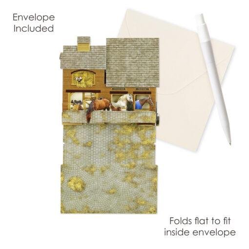 Pop Up 3D Horse Stables Blank Greeting Card