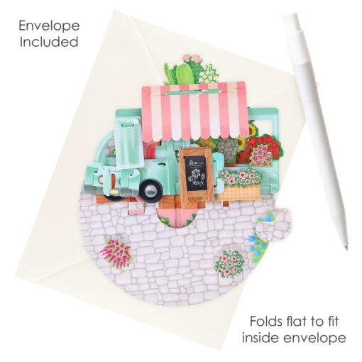 Pop Up 3D Flower Stall Blank Greeting Card