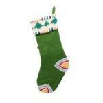 Green White Christmas Pom Pom Stocking – Festive Knitted Stocking with Pom Pom Garland