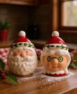 Ceramic Christmas Mr And Mrs Claus Salt And Pepper Shaker Pots