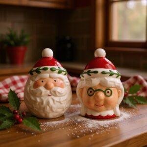 Ceramic Christmas Mr And Mrs Claus Salt And Pepper Shaker Pots