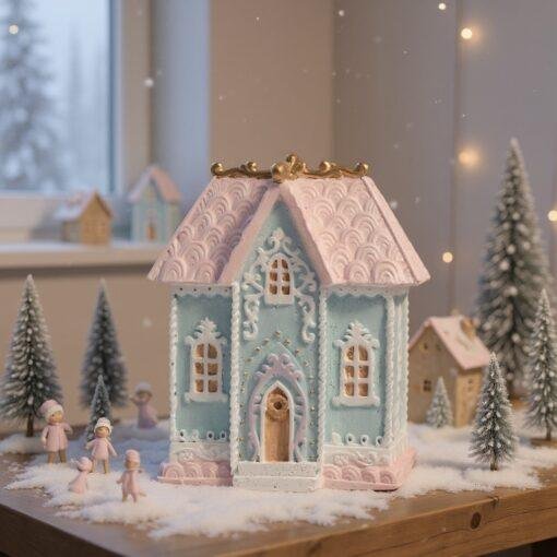 Pastel Blue House Christmas Ornament Decoration