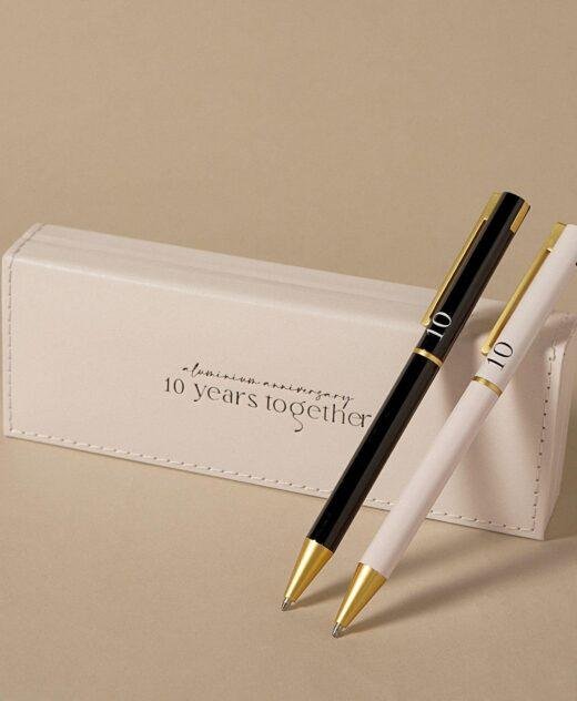Milestone 10th Tin Wedding Anniversary Pen Gift Set for Couples