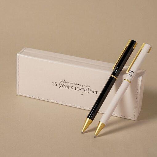 Milestone 25th Silver Wedding Anniversary Pen Gift Set for Couples