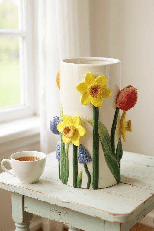 Ceramic 3D Daffodil and Tulip Flower Vase