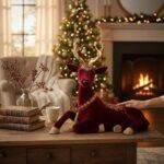 Regal Tidings Red Velvet Christmas Deer Decoration