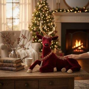 Regal Tidings Red Velvet Christmas Deer Decoration