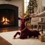 Regal Tidings Red Velvet Christmas Deer Decoration