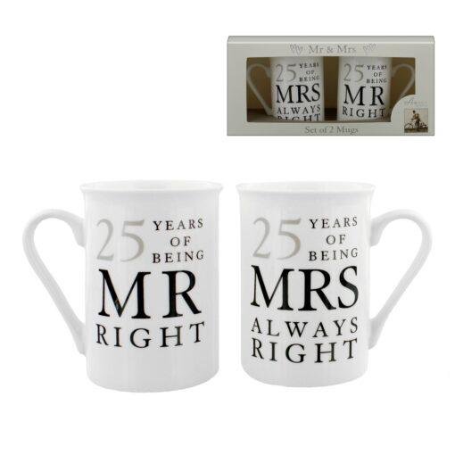 25th Anniversary 25 Years Mr And Mrs Always Right Mug Set for Couples