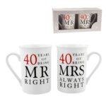 40th Ruby Wedding Anniversary 40 Years Mr And Mrs Always Right Coffee Mug Gift Set for Couples