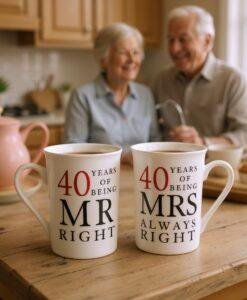 40th Ruby Wedding Anniversary 40 Years Mr And Mrs Always Right Coffee Mug Gift Set for Couples