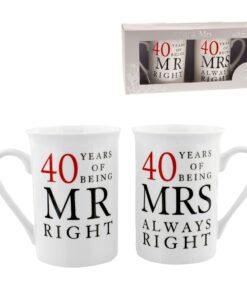 40th Ruby Wedding Anniversary 40 Years Mr And Mrs Always Right Coffee Mug Gift Set for Couples