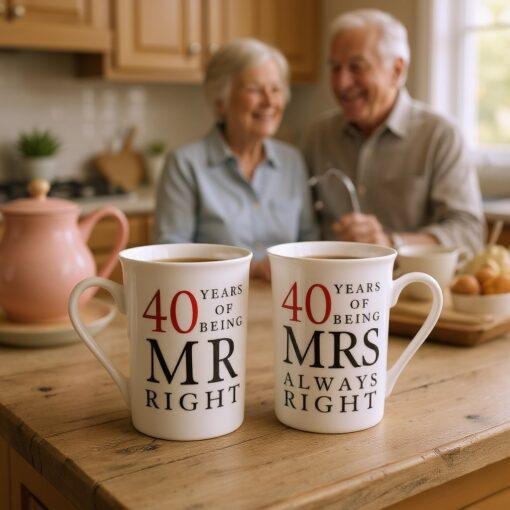 40th Ruby Wedding Anniversary 40 Years Mr And Mrs Always Right Coffee Mug Gift Set for Couples