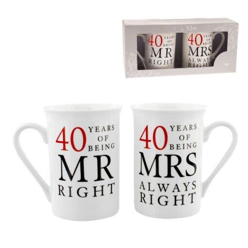 40th Ruby Wedding Anniversary 40 Years Mr And Mrs Always Right Coffee Mug Gift Set for Couples