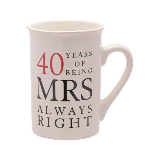 40th Ruby Wedding Anniversary 40 Years Mr And Mrs Always Right Coffee Mug Gift Set for Couples