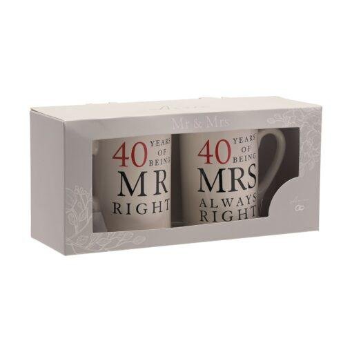 40th Ruby Wedding Anniversary 40 Years Mr And Mrs Always Right Coffee Mug Gift Set for Couples