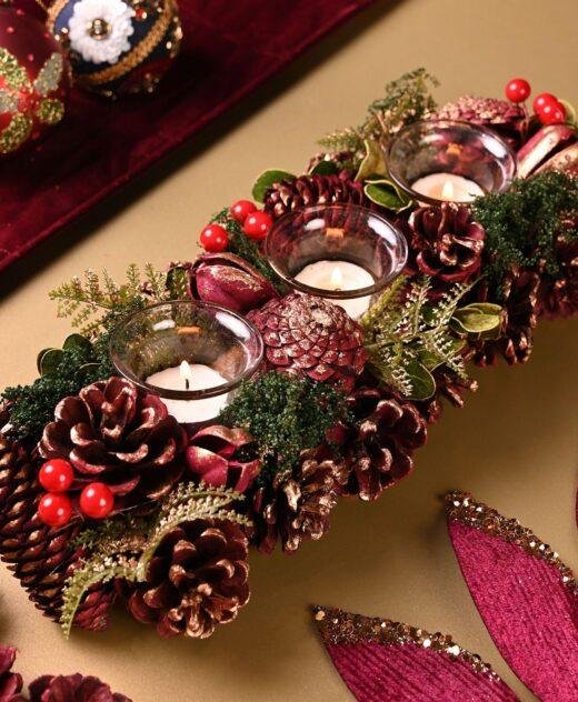 Plum And Gold Regal Tidings Tea Light Candle Holder