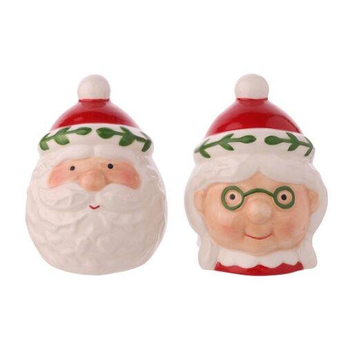 Ceramic Christmas Mr And Mrs Claus Salt And Pepper Shaker Pots