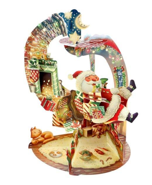 Pop Up 3D Pendulum Christmas Card Hurry Down The Chimney